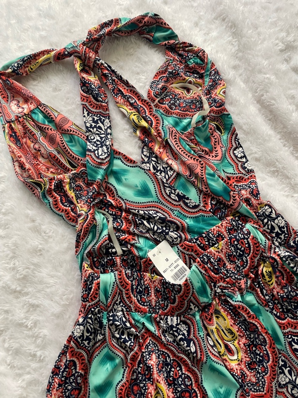 NWT Vintage Teal & Coral Paisley Halter Romper